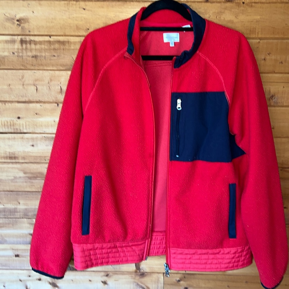 Gant Rugger Fleece Zip Up Bomber Jacket Red Blue Mens Size L